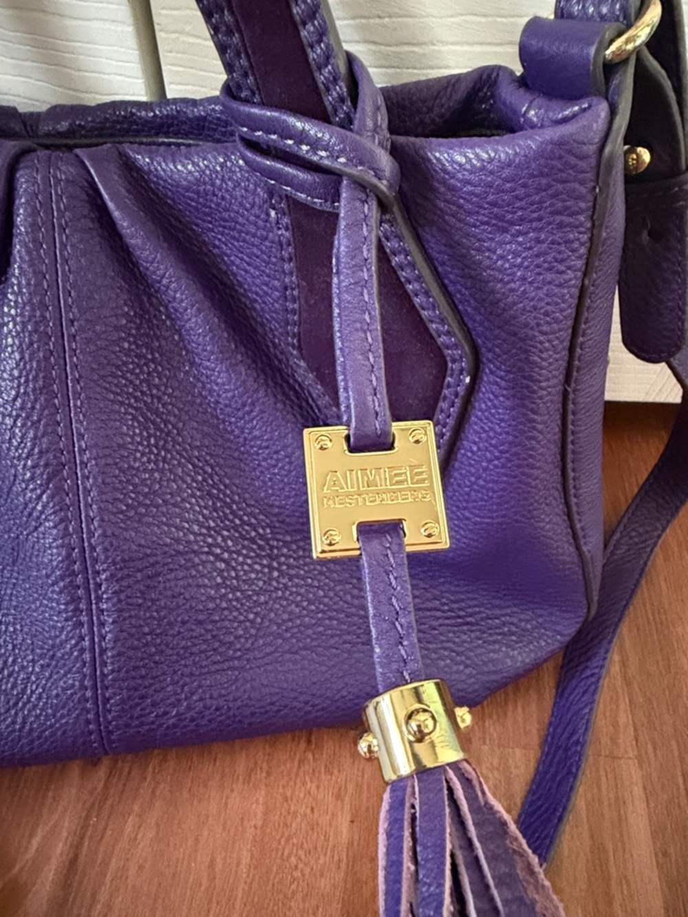 Rare Aimee Kestenberg Purple Leather Tote Handbag with Tassel - Picture 2 of 6